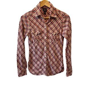 LUCKY BRAND Plaid Red&Cream Flannel Button Up Collared Casual Shirt XS